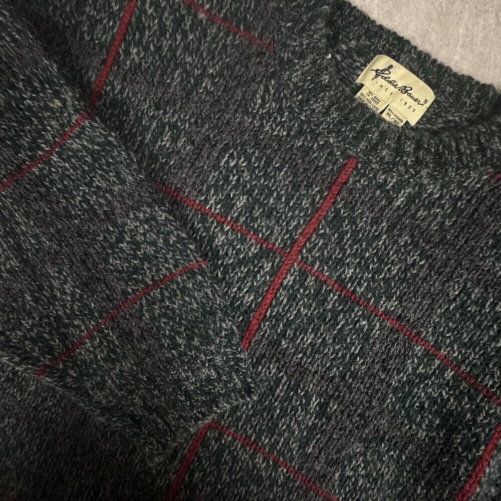 VTG Eddie Bauer Men Legends 100% Wool Knit Sweater Sz M Gray Green Red GrandpaXL